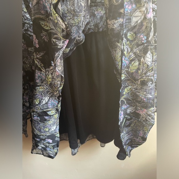 Torrid Mini Lurex Chiffon Tiered Dress sz 1X floral ruffle metallic grunge fairy - Picture 9 of 14